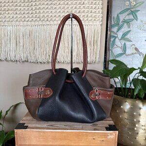 COLE HAAN Village Tri Color H05 Pebbled Leather Trapeze Large Hobo Shoulder Bag